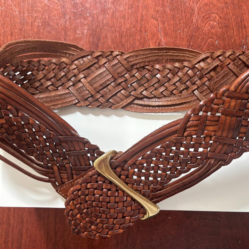 SAKS FIFTH AVENUE, Braided Brown Leather Boho Belt, Made in Italy